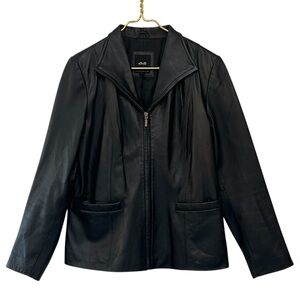 JLC New York Black Leather Zip Front Jacket Collared Fully Lined Size M